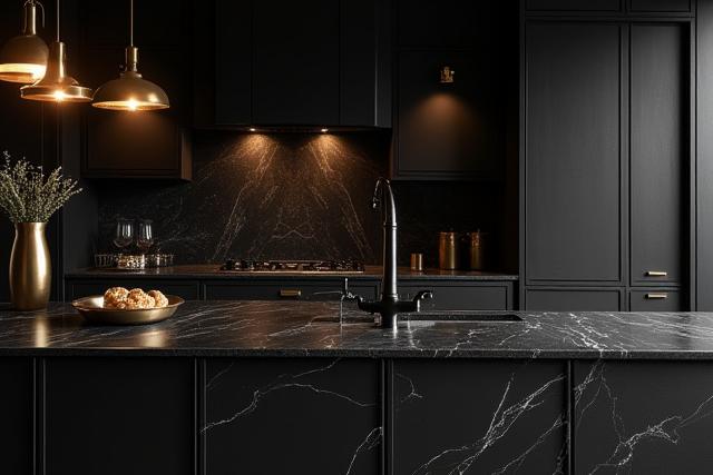 Mørkt og elegant kjøkken